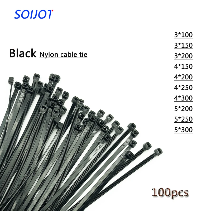 Self-Locking Plastic Nylon Wire Cable Zip Ties 100pcs Black Fasten Loop Various specifications | Обустройство дома