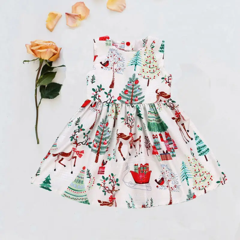 Рождественское платье; милое праздничное платье без рукавов с оленем для маленьких девочек; платье-пачка принцессы; Новая модная Рождественская одежда