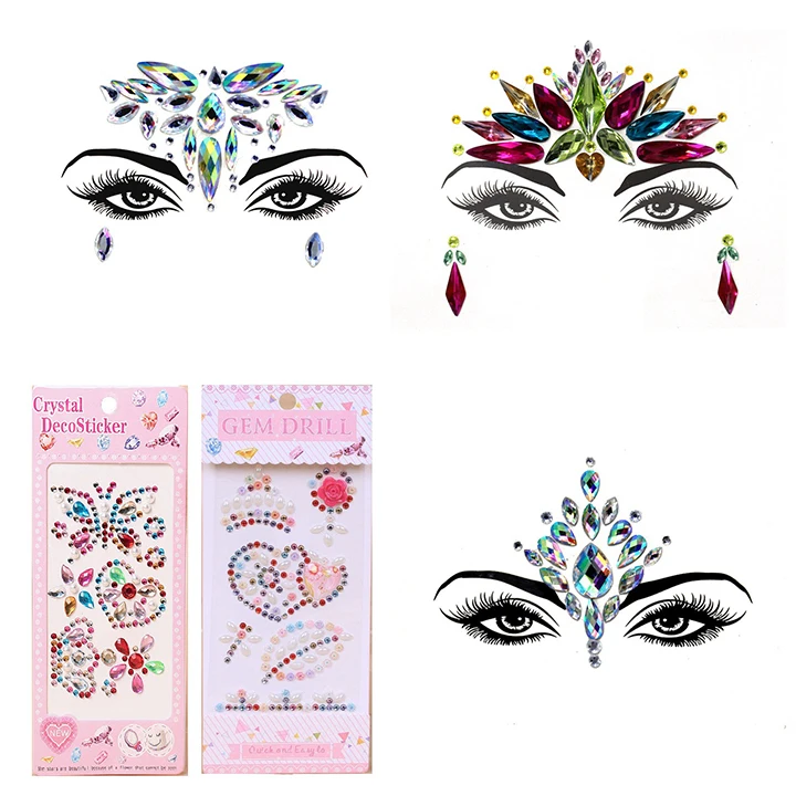 7  Face Jewelry Crystal Stickers For Women Mobile Phone Case Decor Rhinestones Stickers Beauty Makeup Masquerade Party Diy Sticker