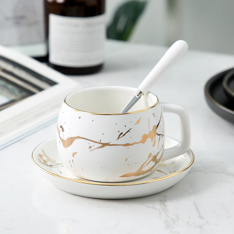 Северная Европа Роскошная имитация мраморная керамика кофейная чашка с блюдцем кружка для молока украшение дома Питьевая утварь - Цвет: A--white