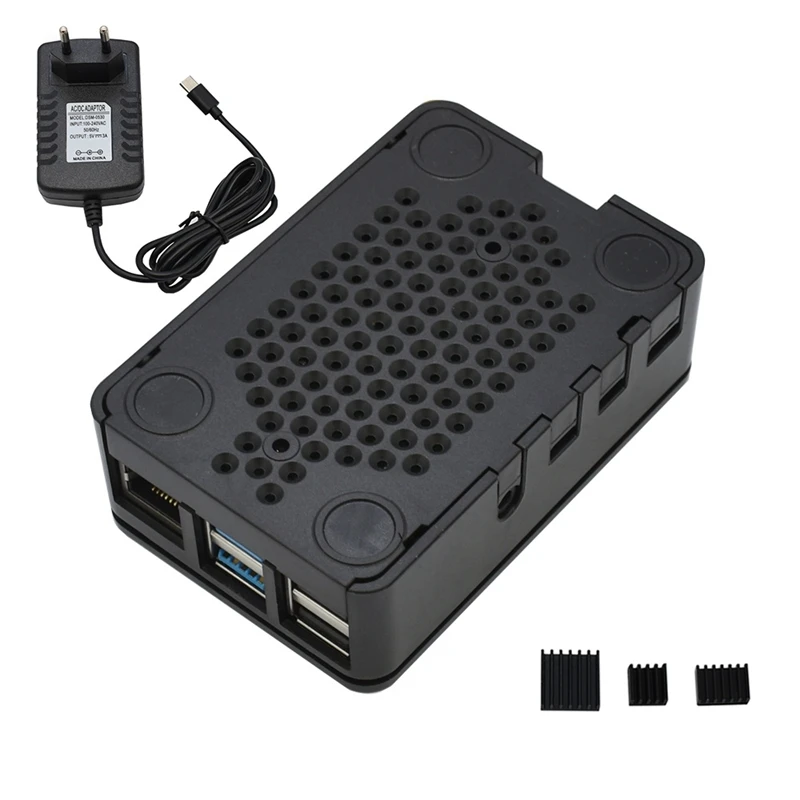 Для Raspberry Pi чехол Корпус коробка V4 с теплоотводом+ 5 В/3A блок питания для Raspberry Pi 4B