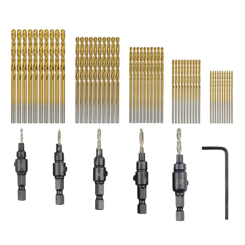 

Hot 55 PCS HSS 4241 Countersink Cone Drill Bit Set and High Speed Steel HSS Titanium Twist Drill Bits (1 mm-3 mm)