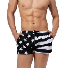 Сексуальный мужской купальник с принтом звезды, быстросохнущие плавательные шорты для пляжа, мужские трусы для серфинга с карманом