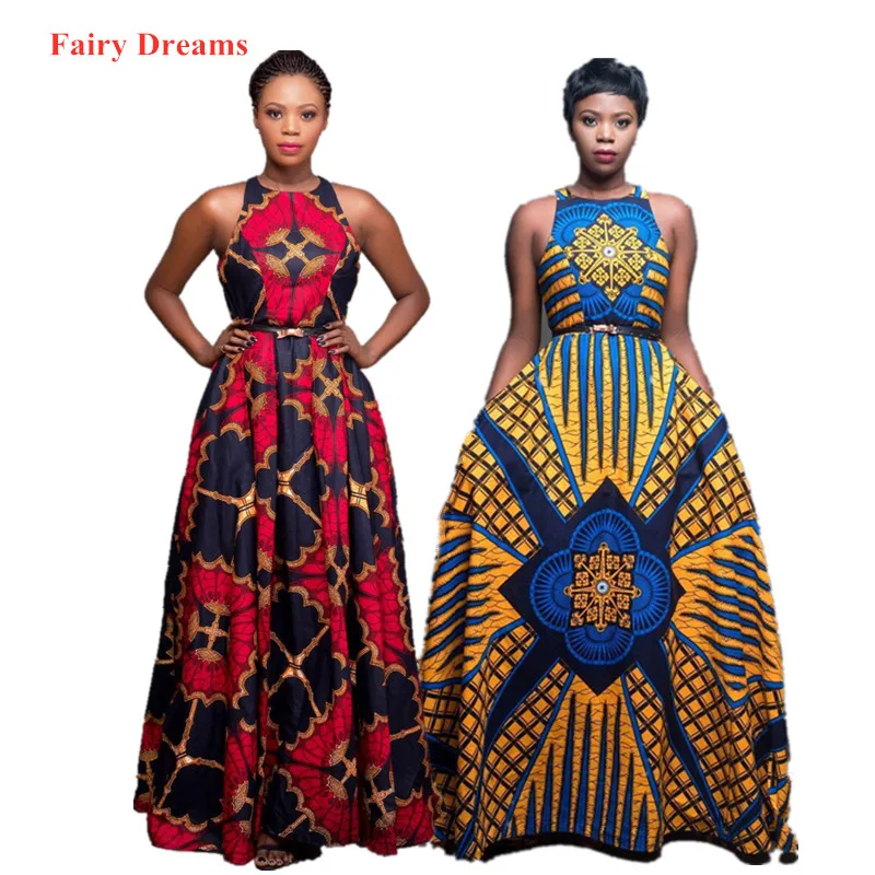 African Lady's Clothing Digital Printing Summer Sexy Female V-Neck Slimming Elegant Dress Fashion Maxi Sundress Dashiki Kanga Africa Clothing