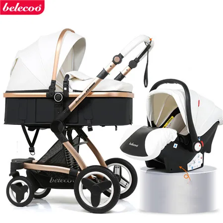2 pcs white Belecoo Роскошная детская коляска 3 в 1, коляска с высоким пейзажем, прогулочная коляска 2 в 1, подходит для отдыха и сидения - Цвет: 2 pcs white