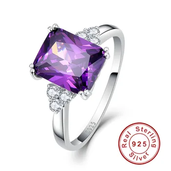 

Vintage Jewelry 5.25ct Amethyst 925 Sterling Silver Ring emerald Cut Purple Nature stone Women Wedding Anel Aneis Gemstone Rings