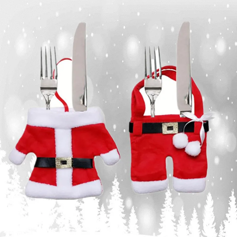 

1 pair Christmas Cutlery Bag Tableware Bag Cutlery Pocket Fork And Knife Holder Tableware Pouch Christmas Decoration 40% off