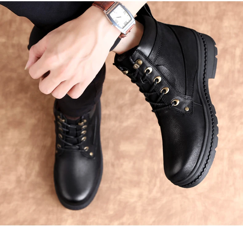 Повседневные мужские ботинки из натуральной кожи; Зимние ботильоны; модная обувь на шнуровке; мужские зимние ботинки высокого качества в
