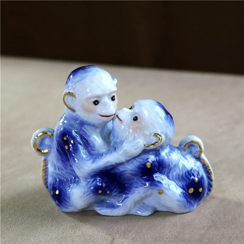 꿀 도자기 원숭이 연인 그림 세라믹 커플 원숭이 동상 공예 장식품, 발렌타인 데이 장식 웨딩 기념품