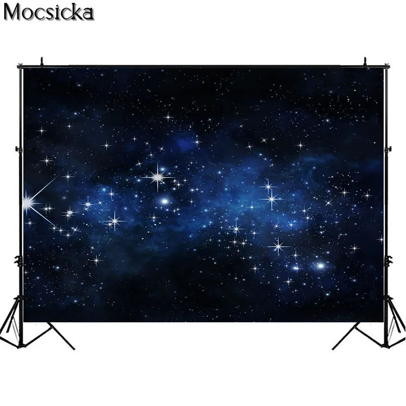 Glitter Little Stars Night Photography Backdrop Dark Blue Starry Sky Children Birthday Party Decoration Banner Photo Background