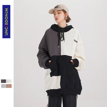 

New Spring Autumn Women Sweatshirts High Street Harajuku Hoodies Punk Gothic Colour Block Patchwork Hooded Pullover ME-302