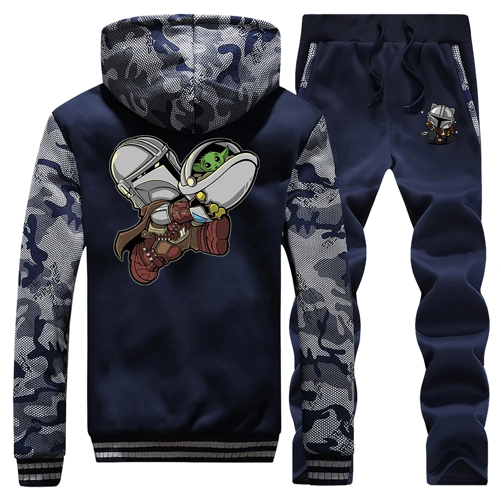 

The Mandalorian Star Wars Men Set Tracksuit Thick Fleece Cool Hoodies Sweatshirt + Pants Super Mandalorian Baby Yoda Hoodie Suit