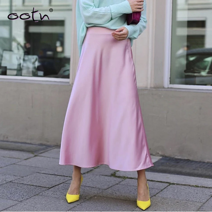 OOTN уличная атласная длинная розовая Женская юбка на молнии свободная прямая юбка желтая Повседневная Женская юбка женская летняя Осенняя элегантная