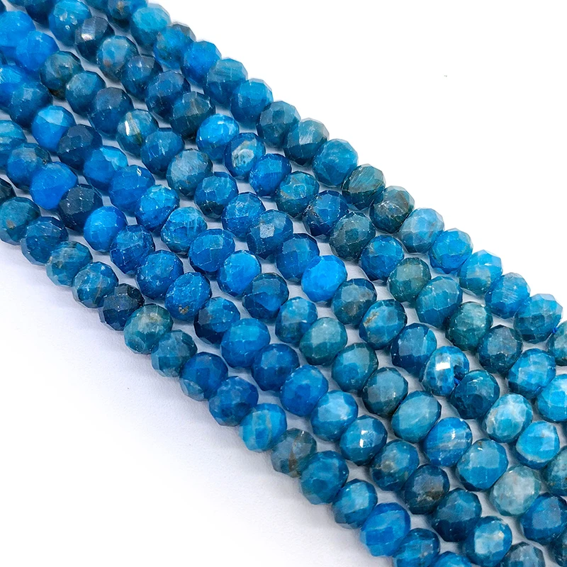 Natural Faceted Blue Apatite Beads Small Section Loose Spacer for Jewelry Making DIY Necklace Bracelet 15'' 4x6mm 5x8mm