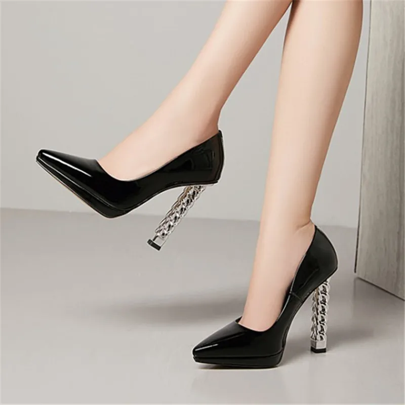 Pxelena Elegant Sexy Bride Wedding Shoes White Black Strange High