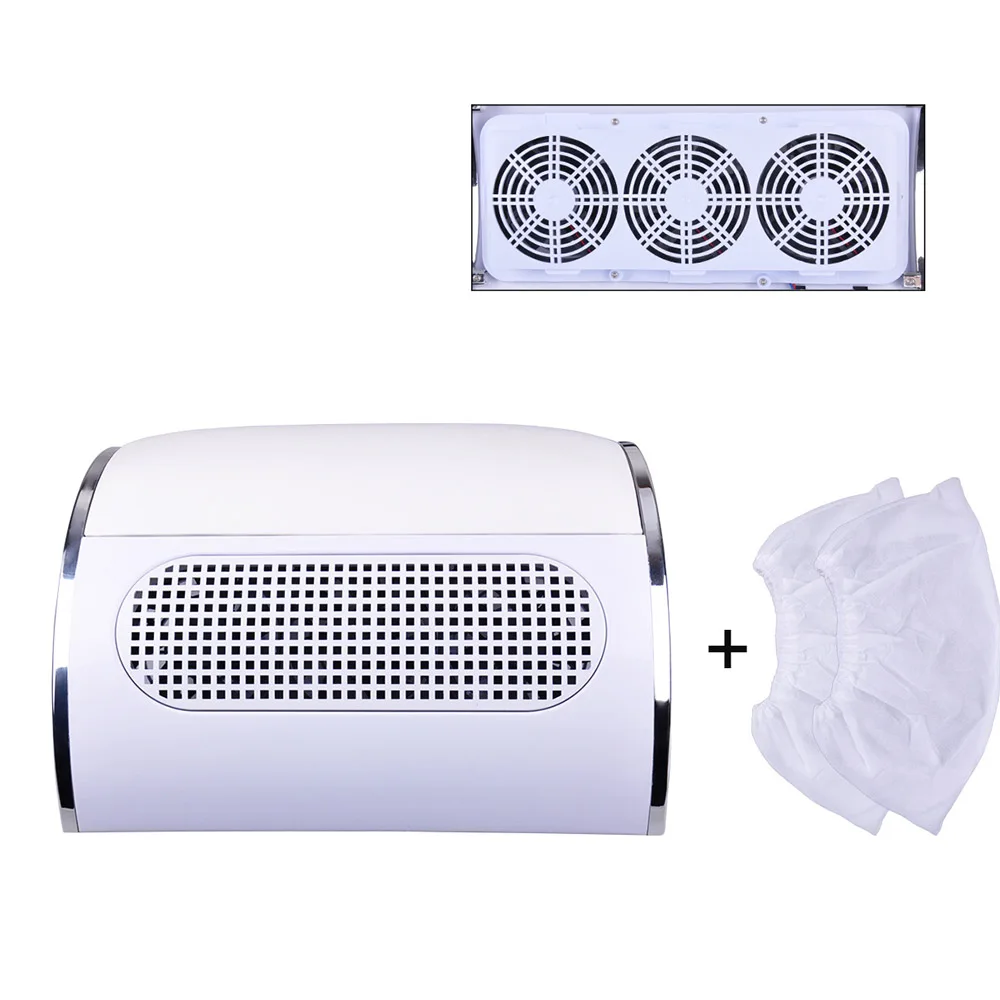 Online 40W 110 V 220 V colector de polvo de succión de uñas de gran tamaño fuerte aspiradora máquina de poco ruido con 3 bolsas herramienta de salón