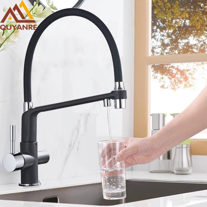  Quyanre Black White Filtered Kitchen Faucets Pull Out 360 Rotation Mixer Tap Pure Water Crane For K - 4000053117421