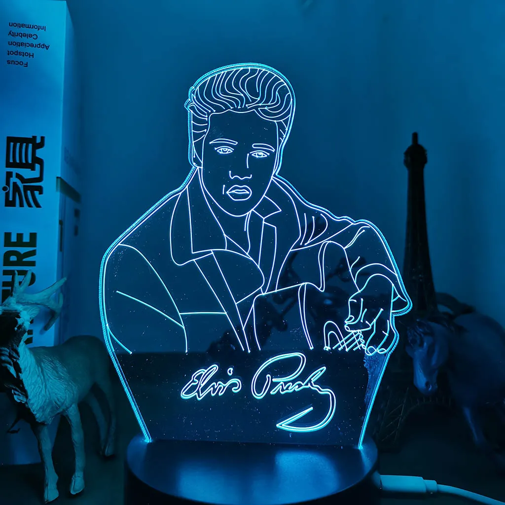 Elvis Presley Figure Night Light Led 16Color Changing 3D Nightlight The Hillbilly Cat King of The Western Pop Bedroom Lamp moon night light