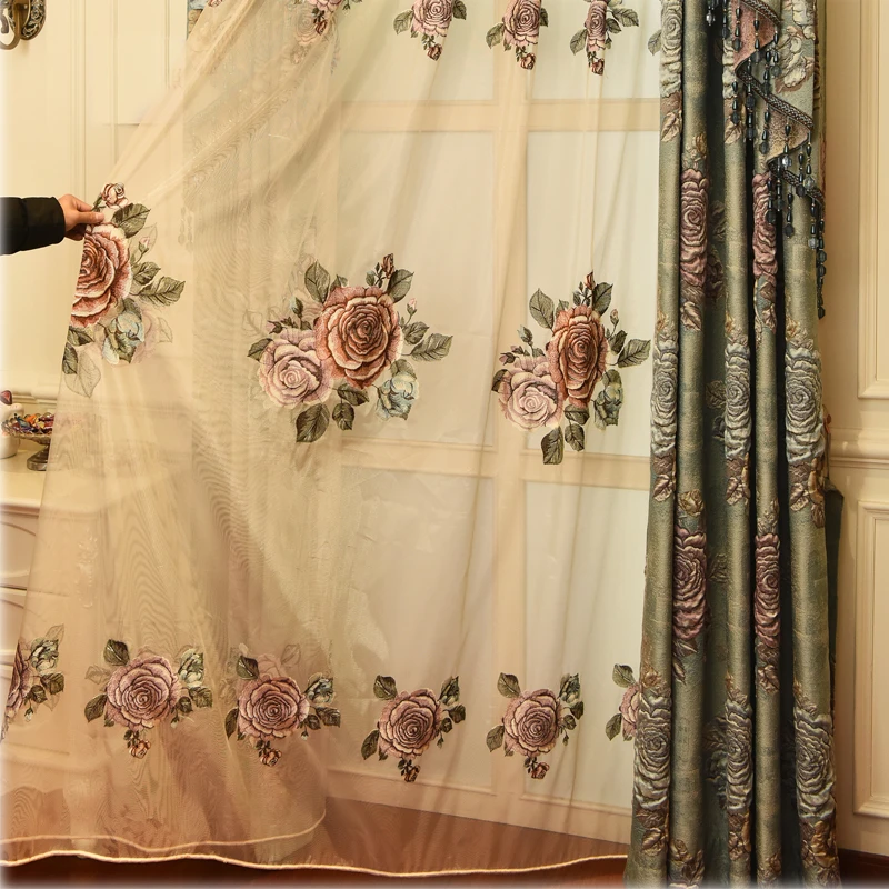 European top luxury 4D elegant decoration full shading embossed jacquard window curtains for living room bedroom hotel kitchen