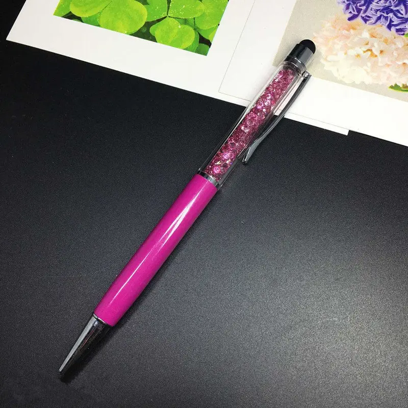 14 цветов, кристальная шариковая ручка, модный стилус, зеленая сенсорная ручка для письма, канцелярских принадлежностей, офиса и школы, черная заправка - Цвет: 5