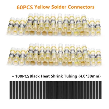 

160PCS Solder Seal Wire Connectors Heat Shrink Tube Fast Butt Connectors Waterproof Insulated Electrical Wire Terminals Yellow
