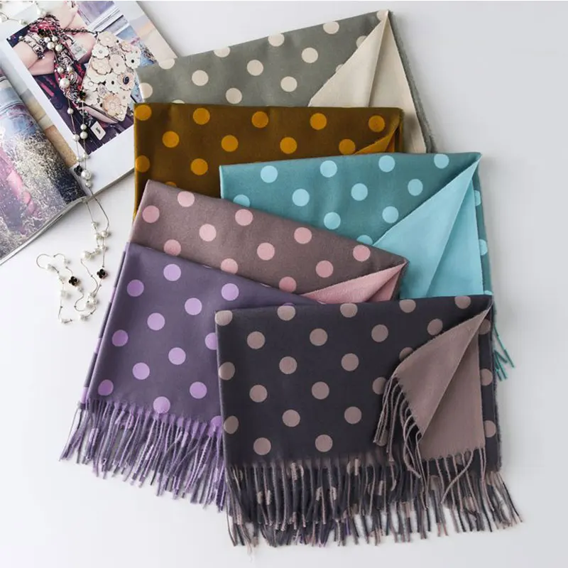 

2019 Real Adult Winter Hijab 19 New Dot Printing Double-sided Cashmere Female Warm Shawls A Fashion Wholesale Undertakes To