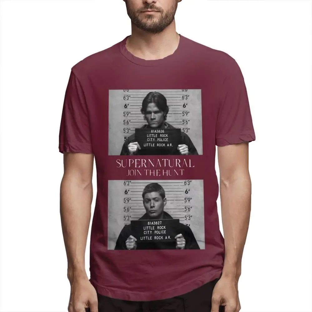 Для мужчин футболка Сверхъестественное Mugshot Тонкий Crewneck Ретро футболка - Цвет: Коричневый