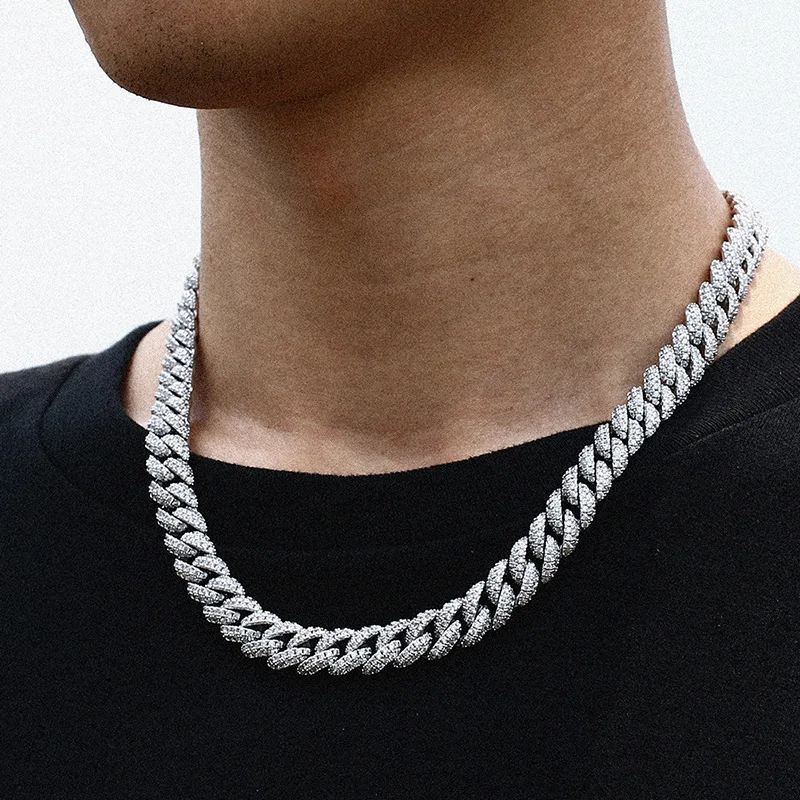 18 Inch 925 Sterling Silver Setting Iced Out Moissanite Diamond Hip Hop Cuban  Link Chain Miami Necklace Jewelry for Mens - AliExpress