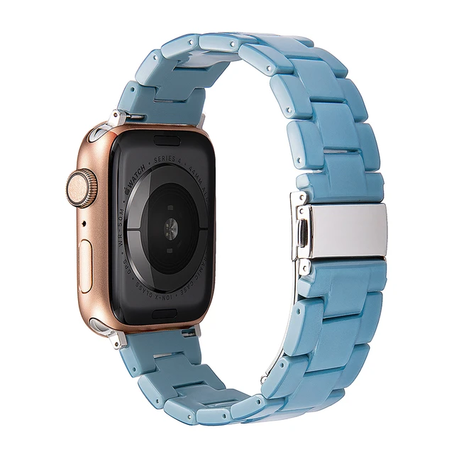 Resin strap for apple watch band 7 44mm 40mm 42mm 38mm 41 45mm correa transparent Loop watchband for iwatch 7 6 se series 5 4 3 Light blue