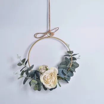 

Simulation Flower Wrought Iron Wreath Door Hanging Nordic Creative Artificial Fake Flower Garland Ornaments Wedding Decoration