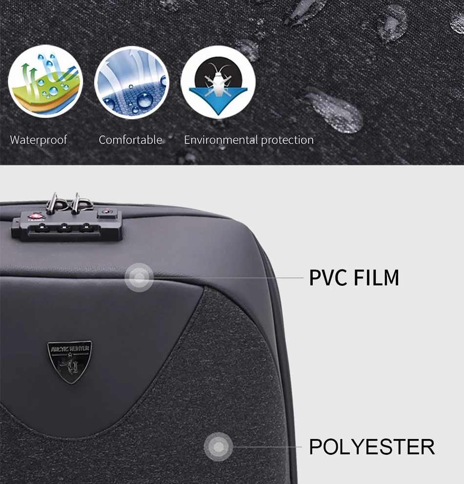 Arctic Hunter Anti-theft 15,6 сумка для ноутбука для мужчин s школьная блокировка паролем рюкзак водонепроницаемые повседневные деловые мужские рюкзаки