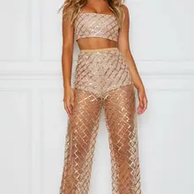 Модные женские вязанные крючком пляжные Широкие штаны сексуальные кружевные прозрачные купальники перспективное платье для праздников и вечеринок Клубная одежда