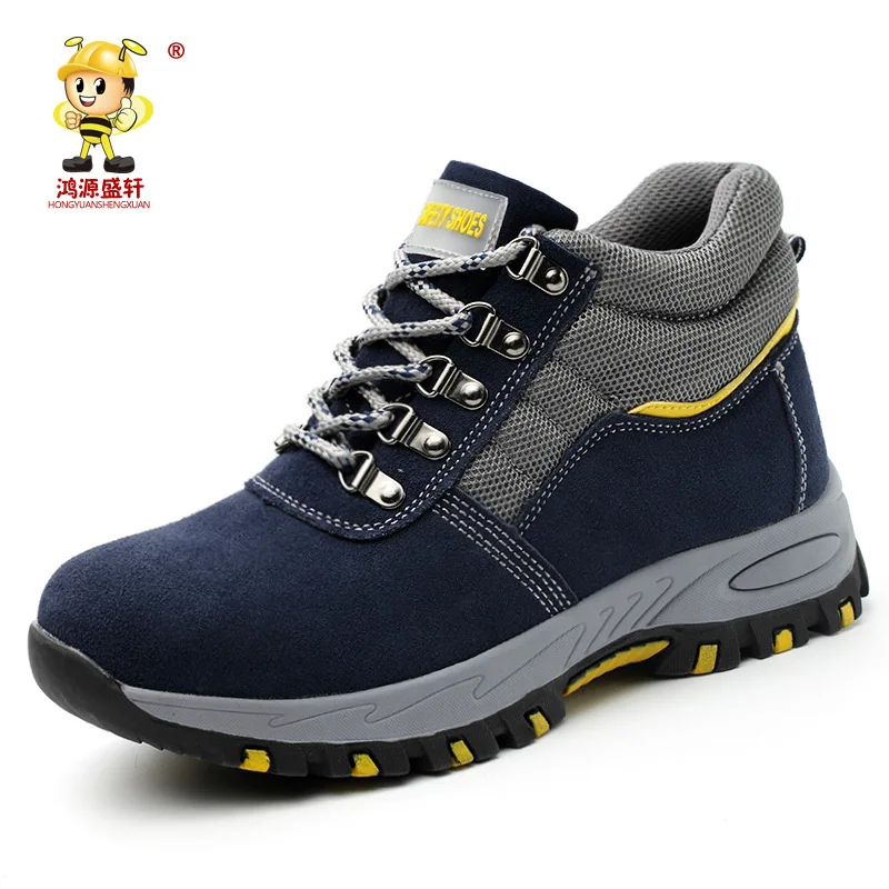 blue high top Зимние мужские безопасные рабочие ботинки; теплые плюшевые ботинки на меху; мужские ботинки с защитой от проколов; Мужская обувь со стальным носком - Цвет: blue high top