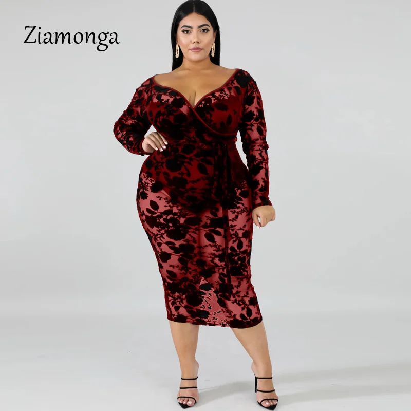 

Ziamonga Women Black Blue Red Plus Size lace Dress Autumn Elegant 6XL Large Size Bodycon Sexy Midi Dress Party Big Size Dresses