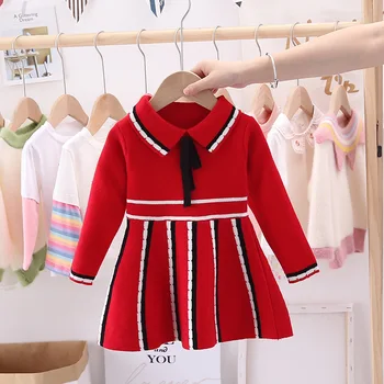 

new girl long sleeve wool dress Autumn and winter children's T-shirt wool dress girl's birthday party Communion Dress
