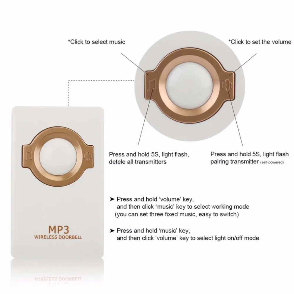 IP47 Водонепроницаемый беспроводной дверной звонок автономный пульт дистанционного управления и приемник MP3 цифровой большой диапазон для домашней безопасности