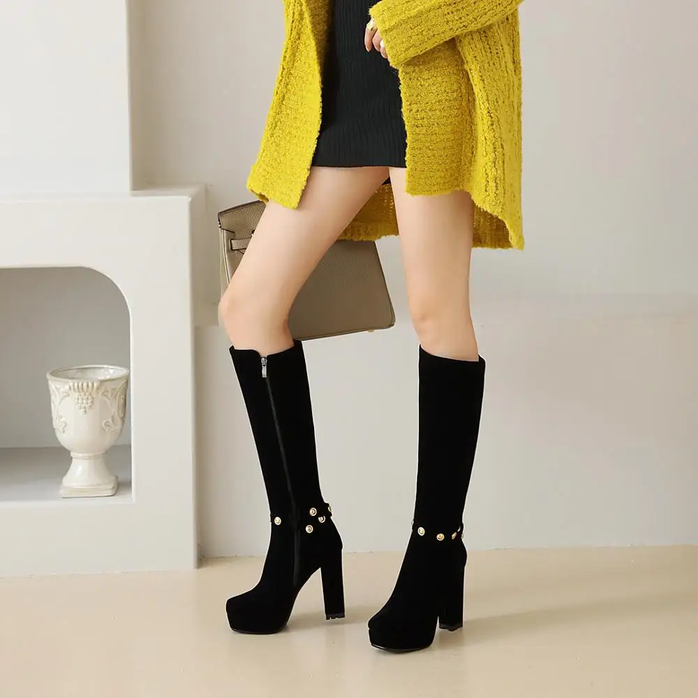 

Kickway Plus Size 34-43 New Women Knee High Boots Faux Suede Fashion Knee Winter Boots Warm Fur Woman Long Boots Shoes Botas