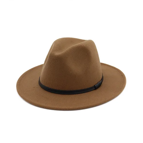 Khaki H7569 осенне-зимние шерстяные фетровые федоры, шляпа, женская модная плоская шляпа, простой джаз шляпа, Женская церковная походная Повседневная Кепка для покупок - Color: Khaki