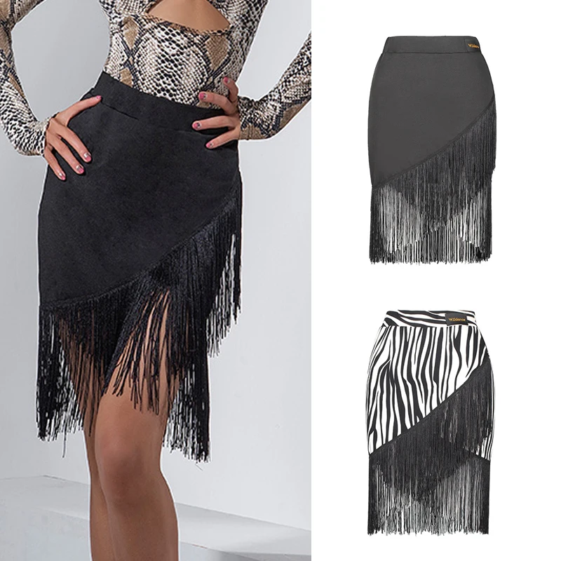 

Latin Dance Skirt Female Adult Tango Salsa Cha Cha Rumba Samba Performance Wear Lady Encrypted Fringed Strappy Skirts DNV14637