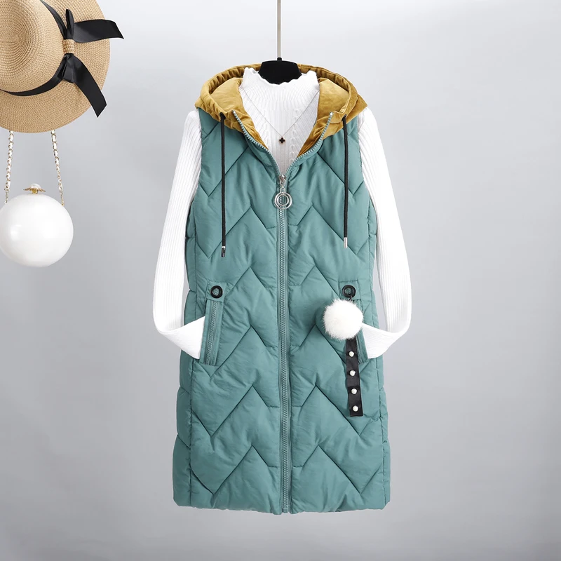 

Thicken Warm Plus Size Winter Vest Women 2019 New Cute Fur Pompom Long Sleeveless Coat Female Fashion Slim Hooded Women's Jacket