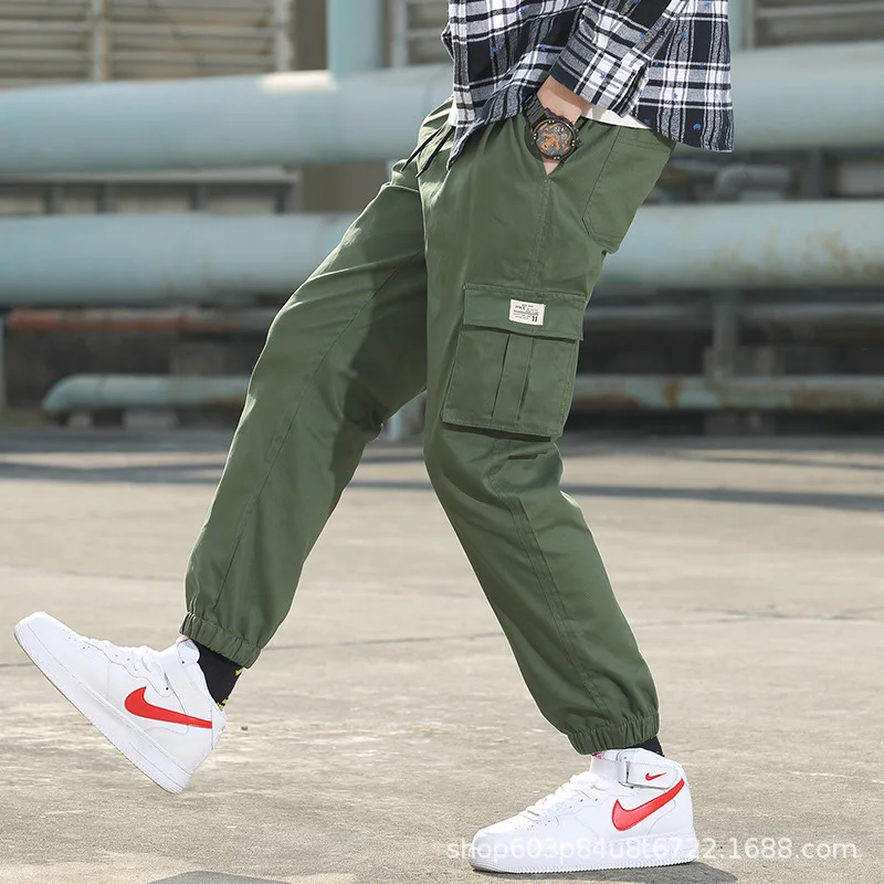 

2019 Trend Workwear Multi-pockets Casual Pants Men's Simple Handsome Japanese-style Harem Loose-Fit Beam Leg Pure Cotton Bib Ove