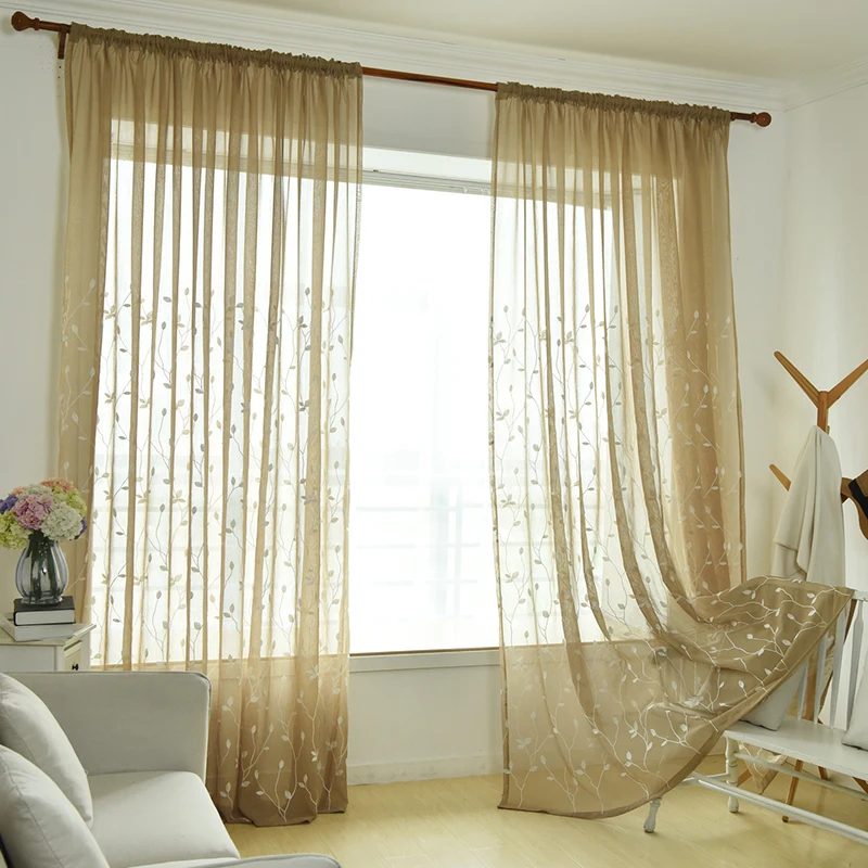 Вышитые тюлевые оконные шторы для гостиной, спальни, кухни, современные цветочные отвесные шторы для окон, ткань