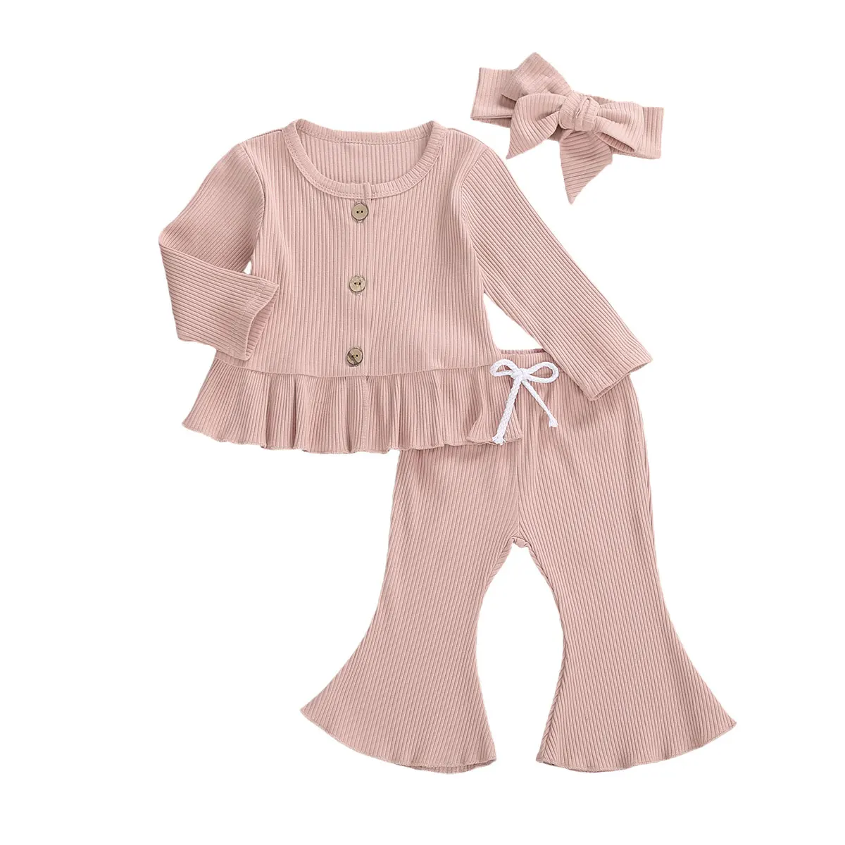 baby clothing set essentials Newborn Baby Girl 3Pcs Clothes Autumn Winter Knitted Casual Outfits Long Sleeve Buttons Ruffle Top + Long Flared Pant + Headband Baby Clothing Set Baby Clothing Set