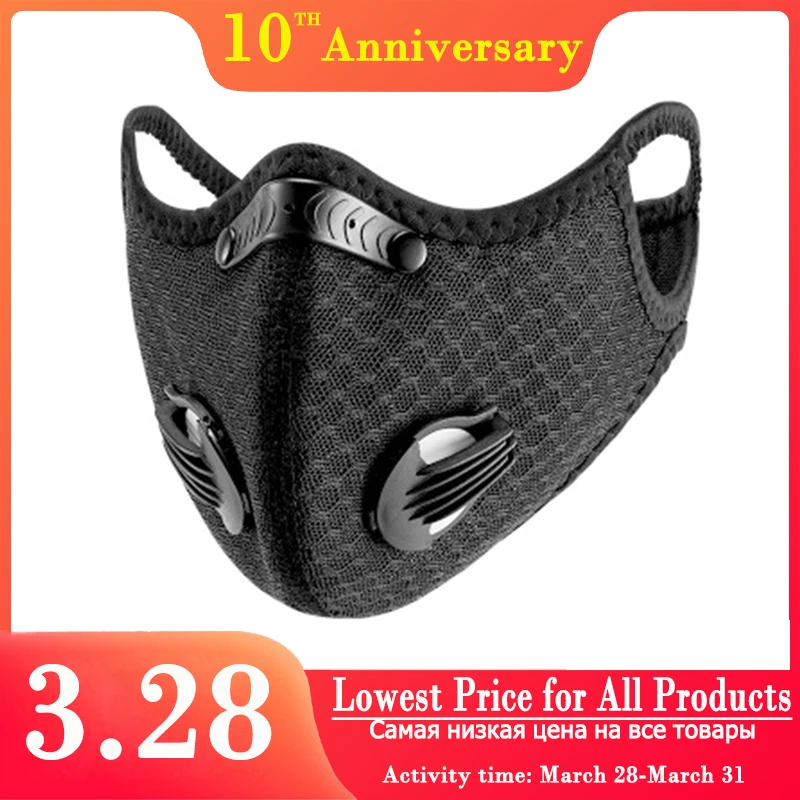 

Cycling Face Mask Sport KN95 PM 2.5 Anti-pollution Training Running Dust Protective Mask Black Activated Carbon with 1PCS Filter