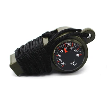 

5pcs Outdoor Whistle with Compass Thermometer Neck Rope Camping Hiking Accessory Multi-Functional Survival Tools