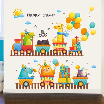 

Cute Animals Traveling DIY Wall Stickers Color Balloon Home Wall Decal Jungle Forest Theme Wallpaper for Kids Room Decor Sticker