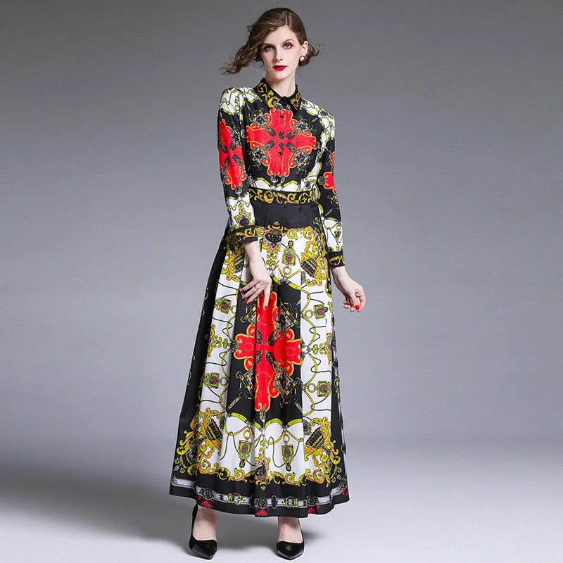 

7229 # Europe And America Versitile Fashion Slim Fit Waist Hugging Slimming Positioning Floral Printed Dress