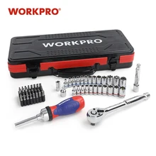 Workpro 62 pc caixa de metal conjunto de ferramentas de reparo do carro kits ferramentas em casa 1/4 "3/8" dr. sokcet conjunto chave torque catraca(China)