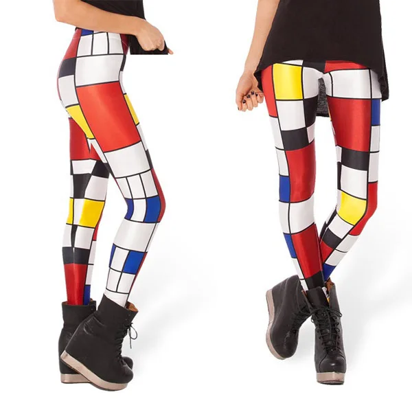 

New Style Color Plaid Slimming Slim-Fit Pants Star Digital Printing Leggings MONDRIAN Legs