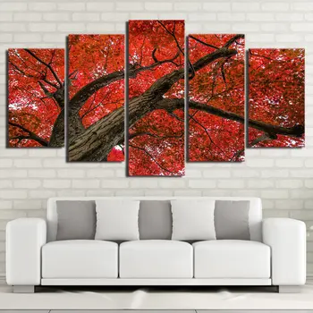 

5 Panel Canvas Art Red Maple Tree Modern Modular Pictures Canvas Wall Art Poster Canvas Painting